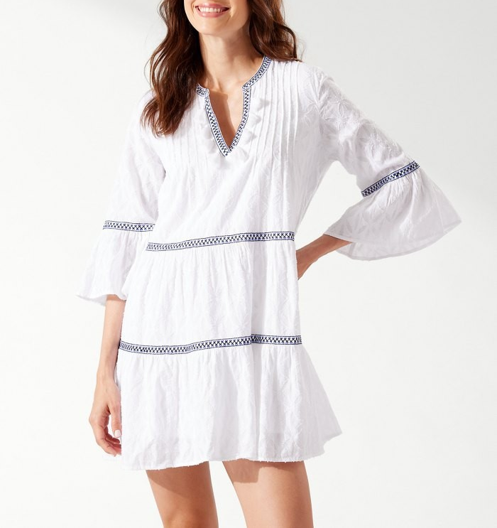 Tommy Bahama Cotton Clip Embellished Tier Cover Up MSRP $135