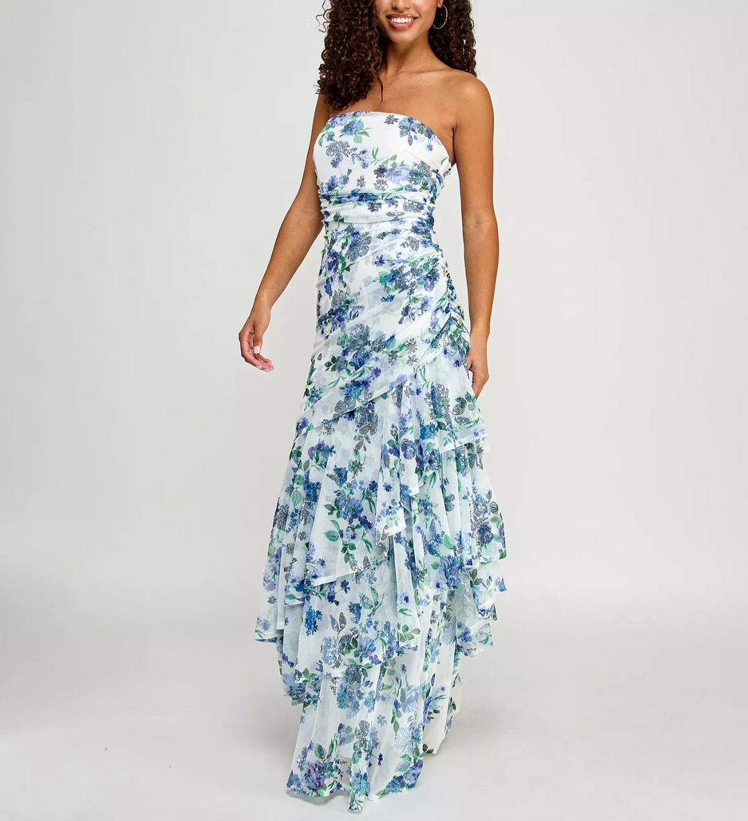 Emerald Sundae Juniors' Sequin Embellished Ruffled Strapless Gown MSRP $199