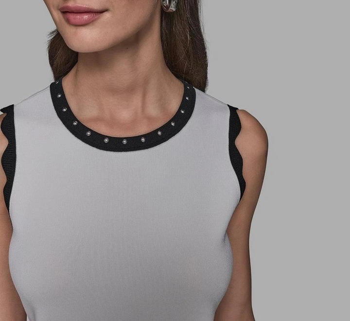 Karl Lagerfeld Paris Women's Scallop-Edge Sleeveless Sweater MSRP $89
