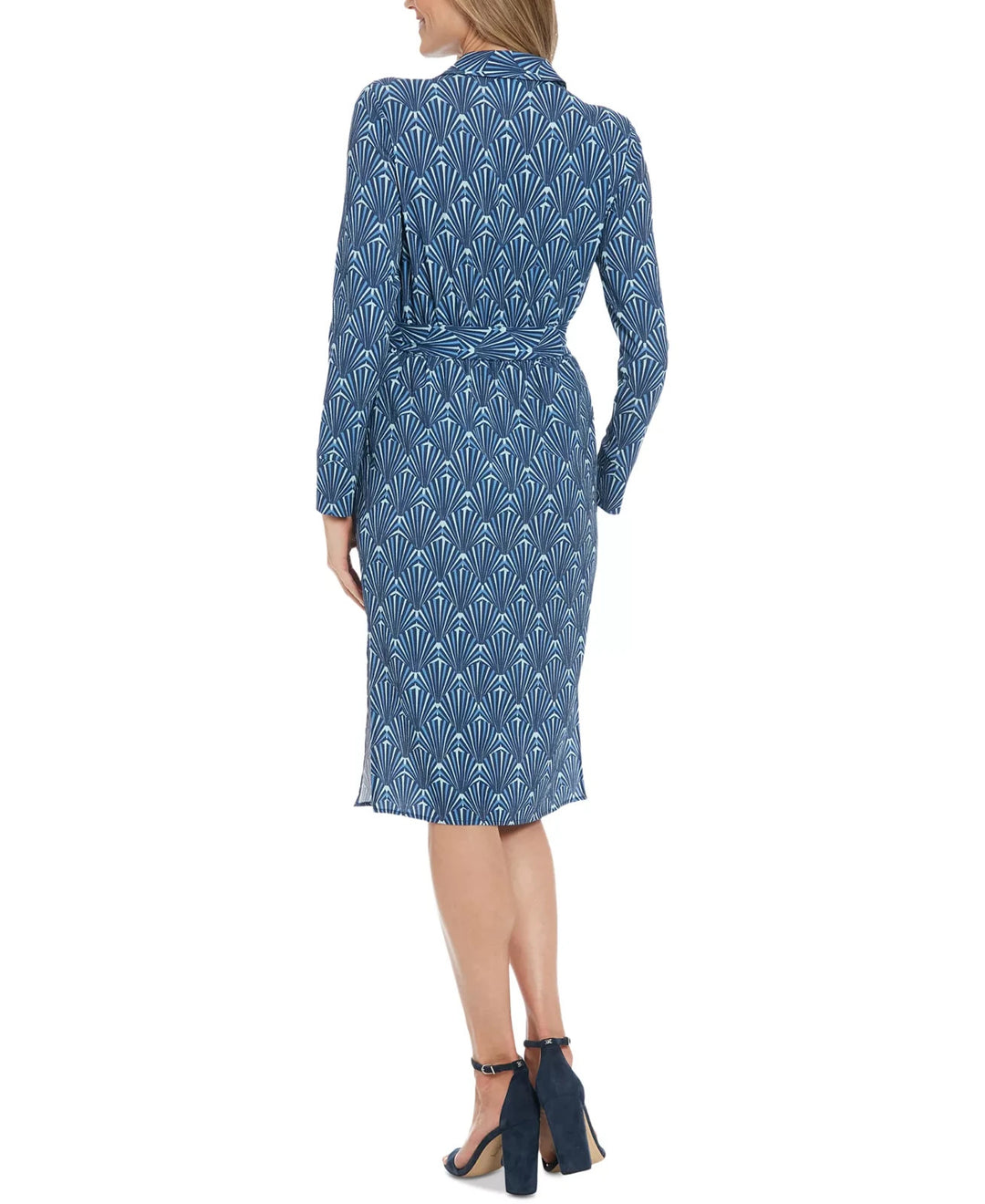 London Times Women's Faux-Wrap Collared Long-Sleeve Dress MSRP $109