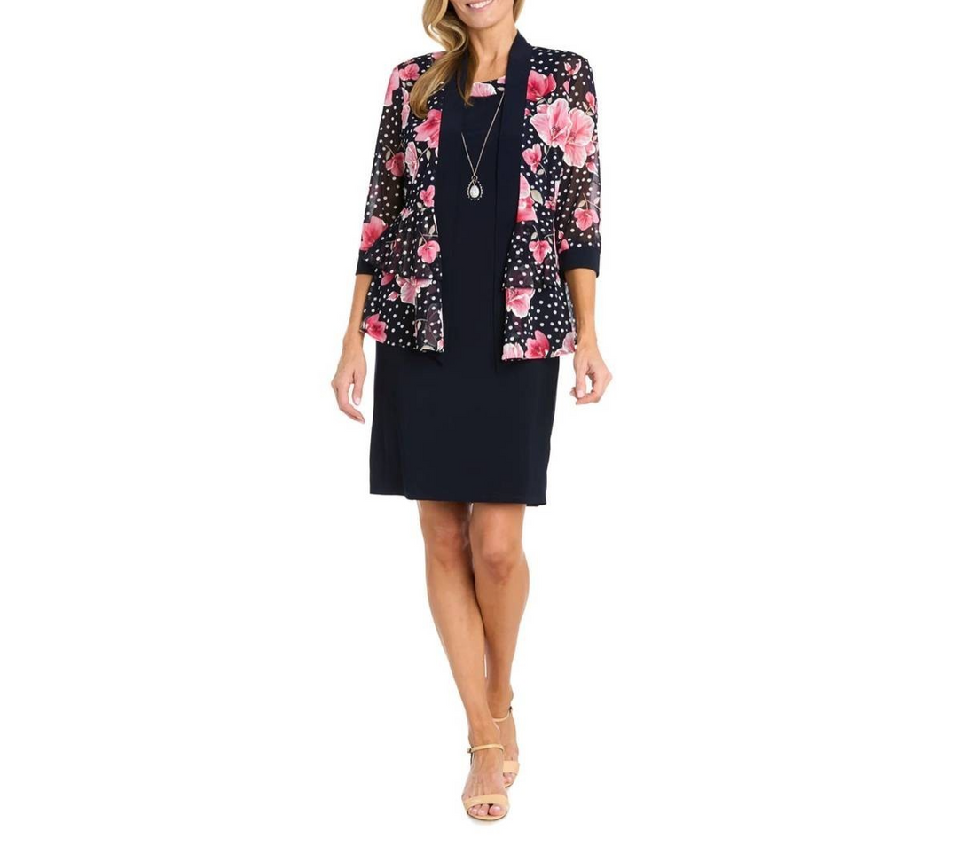 R&M Richards Floral Polka Dot Jacket Dress MSRP $99