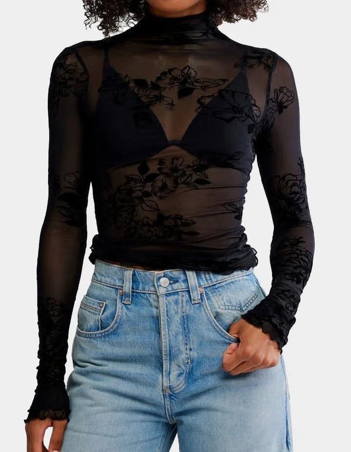 FREE PEOPLE You Decide Sheer Long Sleeve Top MSRP $48