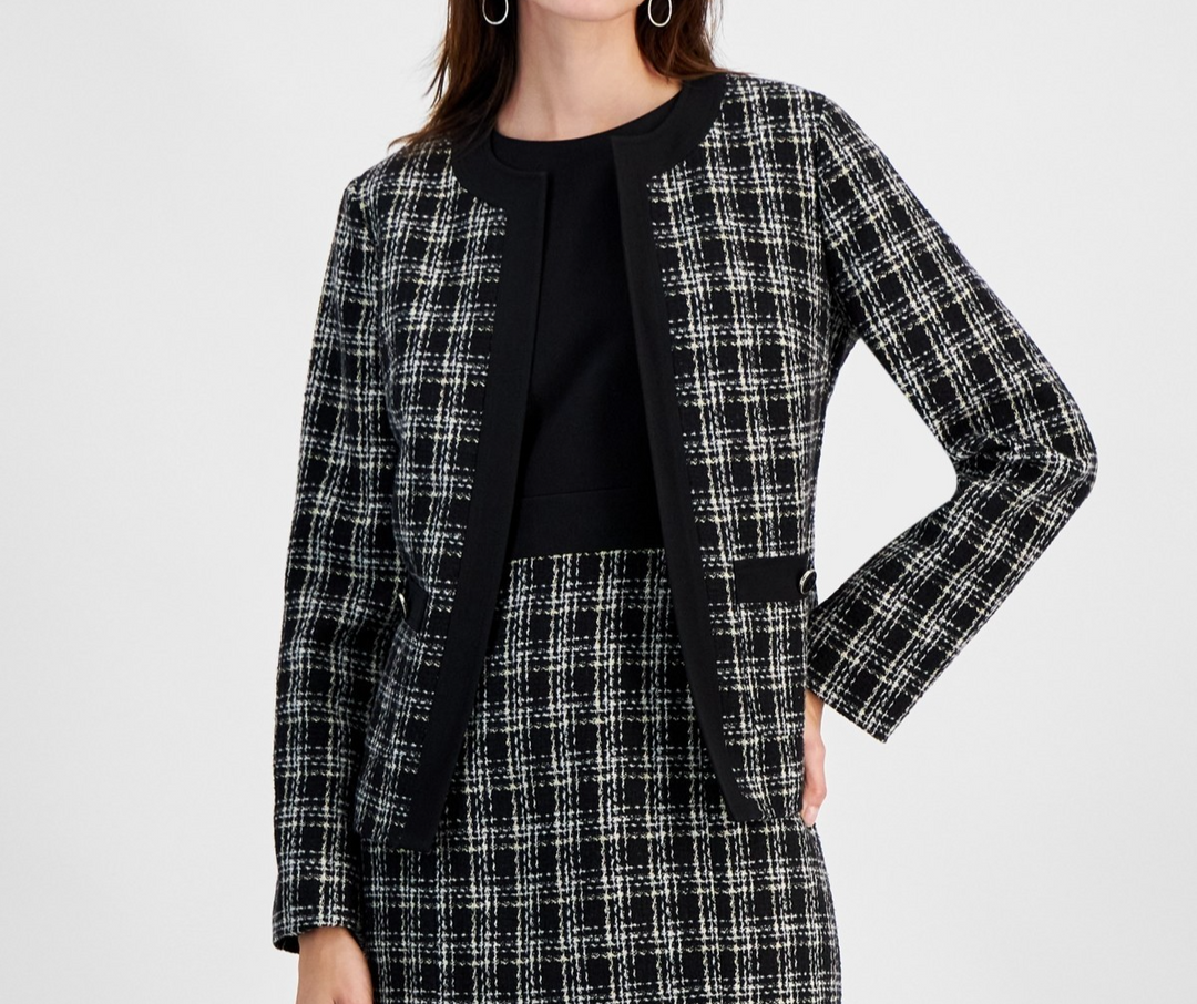 Kasper Women's Tipped Tweed Collarless Jacket, Regular & Petite MSRP $139
