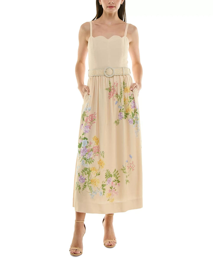Taylor Floral-Print Belted Fit & Flare Dress MSRP $138