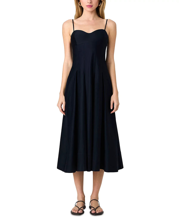 FRENCH CONNECTION Sateen Pleated Midi Dress MSRP $178