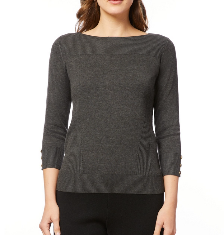 Melissa Paige Women's Boat-Neck Ribbed-Trim 3/4-Sleeve Sweater MSRP $46.50