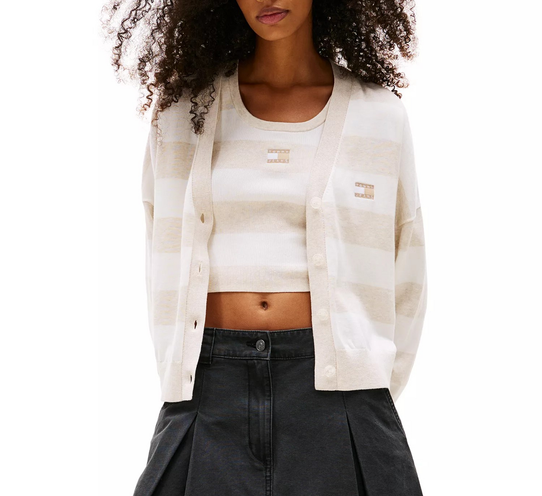 Tommy Jeans Women's Cotton Relaxed-Fit Striped Cardigan MSRP $79