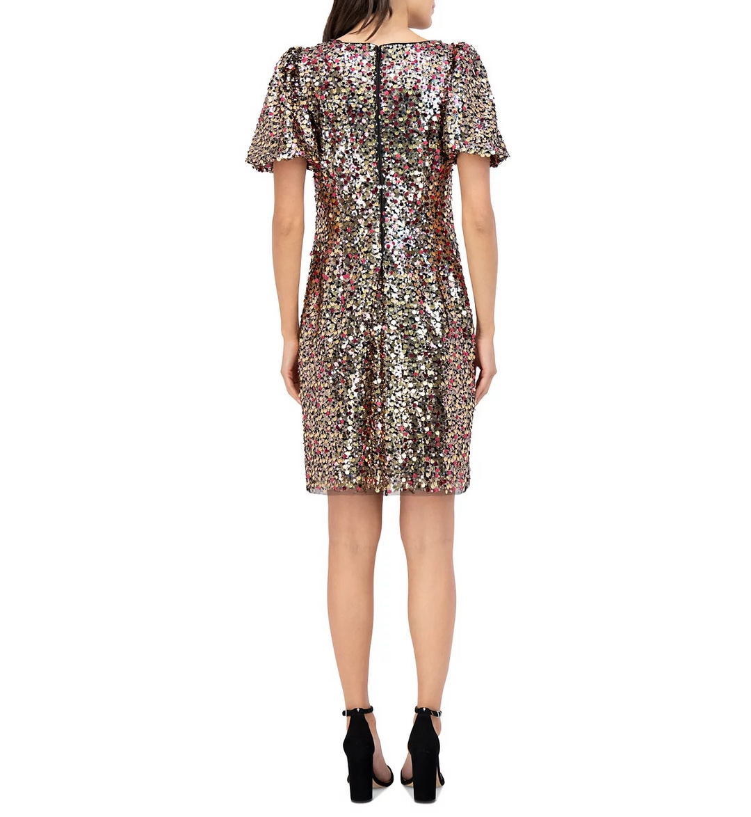 Eliza J Women's Sequined Puff-Sleeve Shift Dress MSRP $188