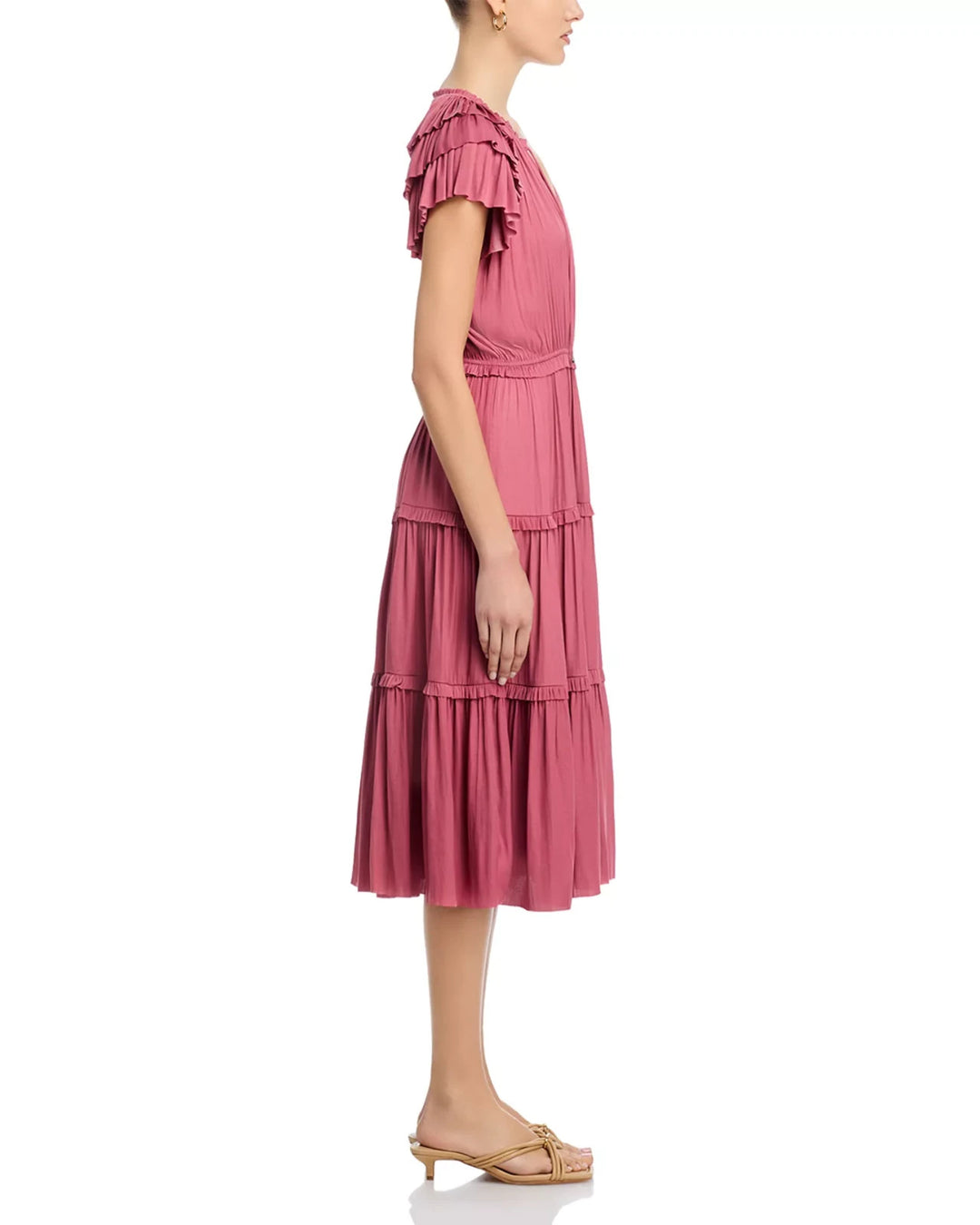 T Tahari Flutter Sleeve Split Neck Flare Airflow Dress MSRP $138
