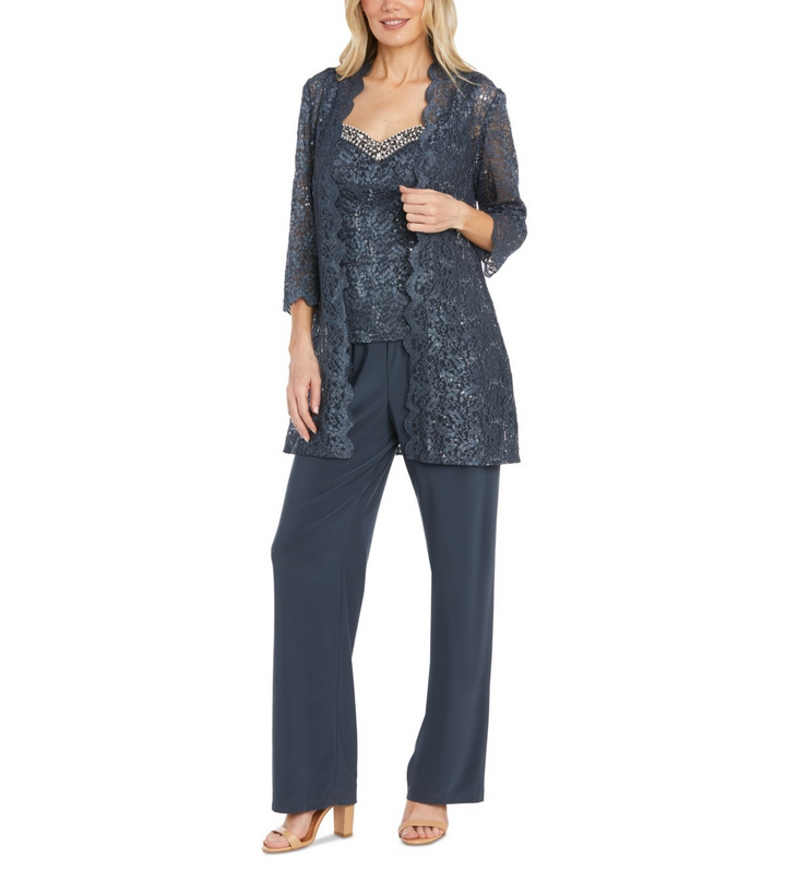 R & M Richards Embellished Jacket, Sleeveless Top and Pants Set MSRP $139