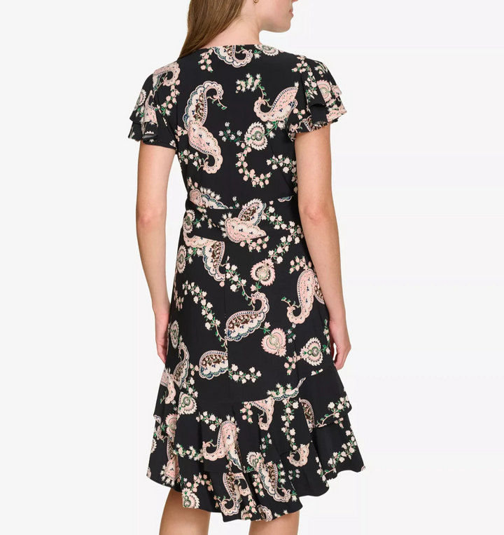 Tommy Hilfiger Paisley-Print Flutter-Sleeve Fit & Flare Dress MSRP $119