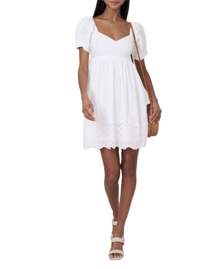 Adrianna by Adrianna Papell Cotton Eyelet Puff-Sleeve Dress MSRP $139