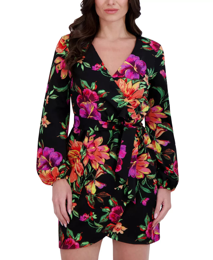 Siena Women's Floral Surplice V-Neck Long-Sleeve Dress MSRP $128