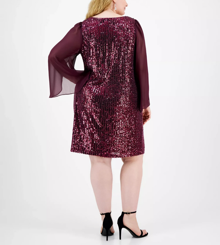 Connected Plus Size Sequined Cape-Sleeve Dress MSRP $89