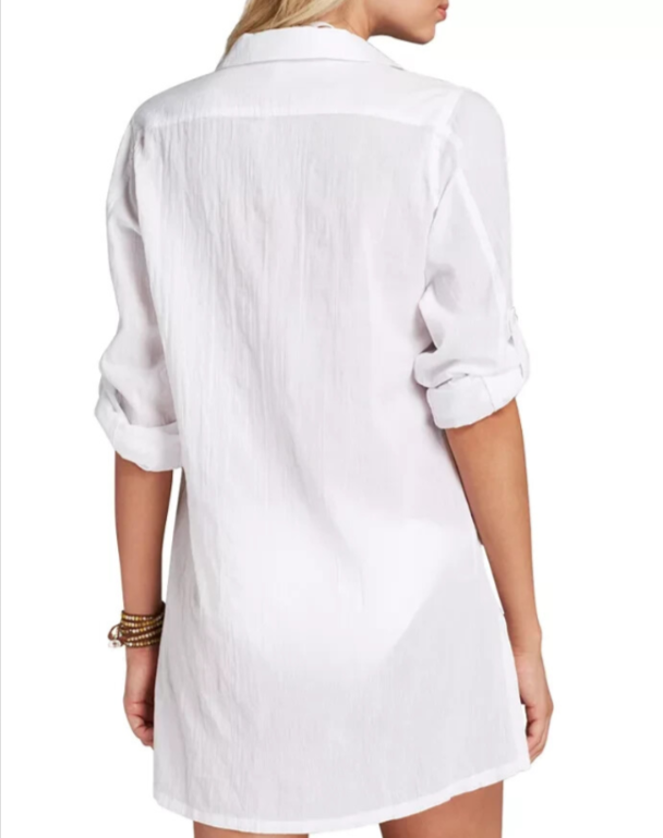 Lauren Ralph Lauren Crushed Cotton Camp Shirt Swim Cover-Up MSRP $100