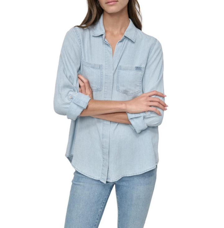 DKNY Jeans Roll-Tab-Sleeve Button-Front Shirt MSRP $79