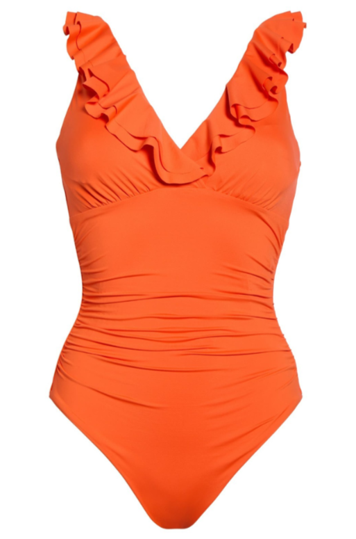 Lauren Ralph Lauren Ruffle Surplice Underwire One-Piece Swimsuit MSRP $140