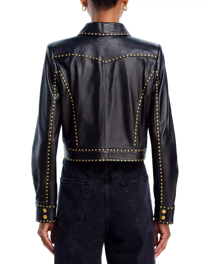 L'AGENCE Winsome Leather Crop Studded Jacket MSRP $1750