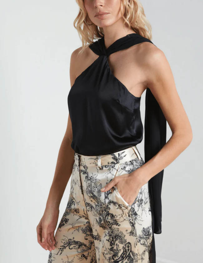 L'Agence Riviera Silk Cape Halter Top MSRP $395