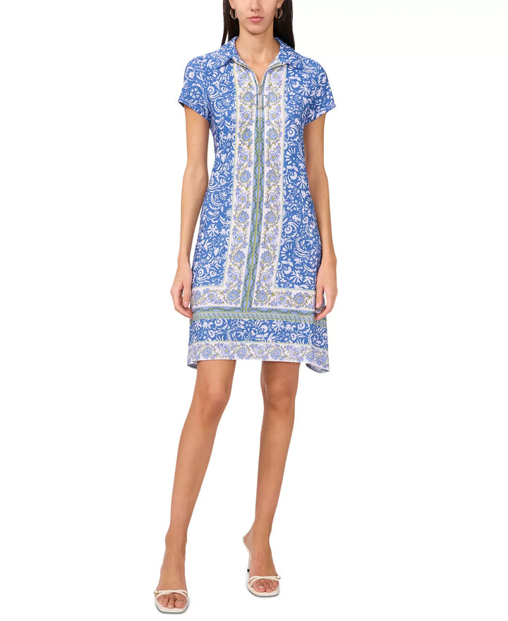 MSK Women's Border-Print Collared Zip-Front Dress MSRP $69