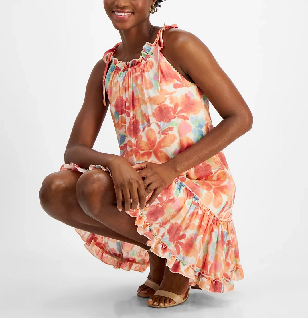 Signature by Robbie Bee Ruffled A-Line Tie-Strap Dress MSRP $69