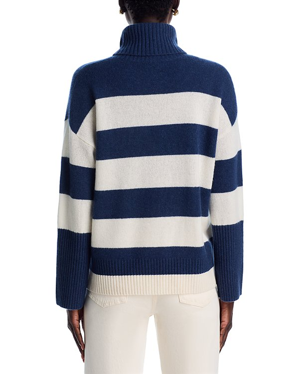 C by Bloomingdale's Cashmere Striped Turtleneck Sweater MSRP $198