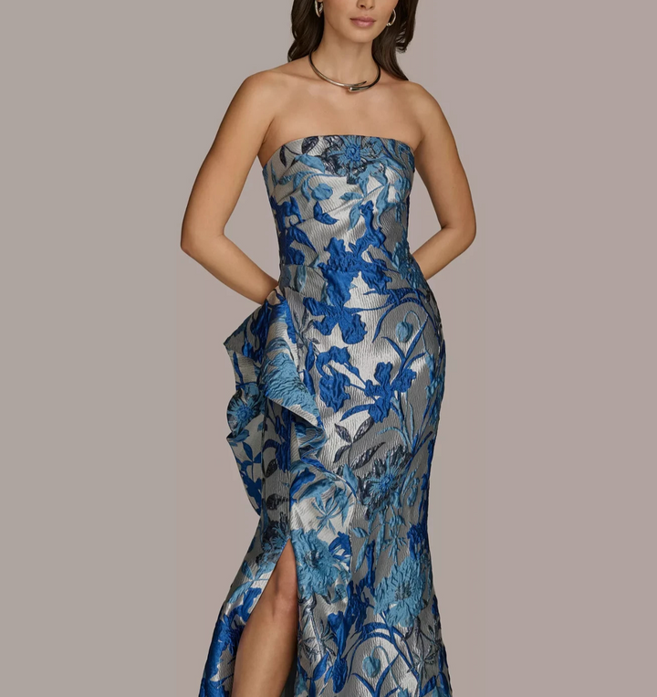 Donna Karan New York Straight Neck Ruffle-Trim Gown MSRP $349