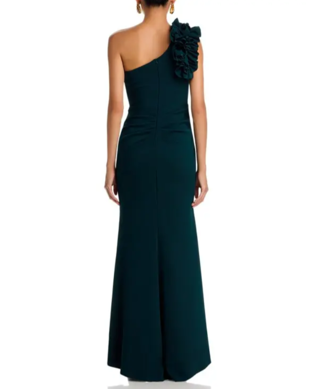 AQUA One Shoulder Ruffle Crepe Gown MSRP $308