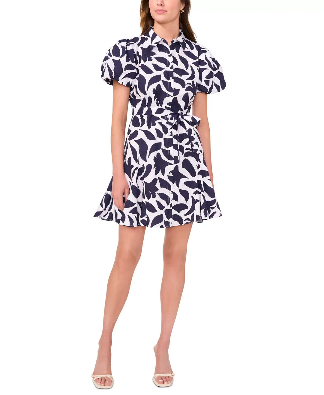 MSK Women's Cotton Printed Puff-Sleeve Shirtdress MSRP $69