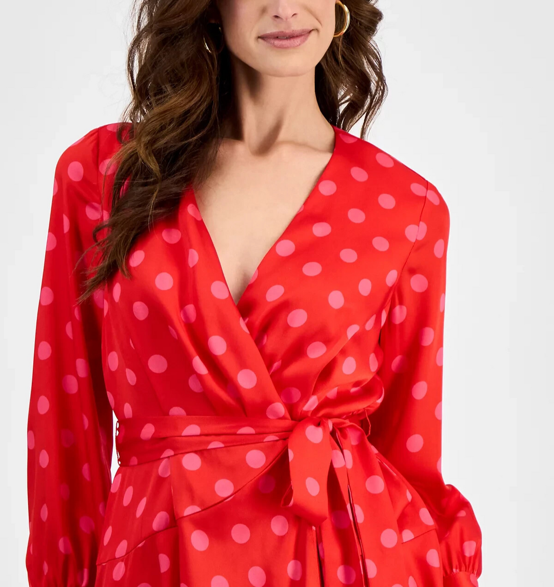 Anne Klein Half-Wrap Polka-Dot A-Line Dress MSRP $139