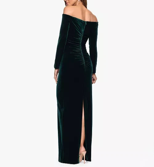 X by XSCAPE Velvet Off-The-Shoulder Gown MSRP $179
