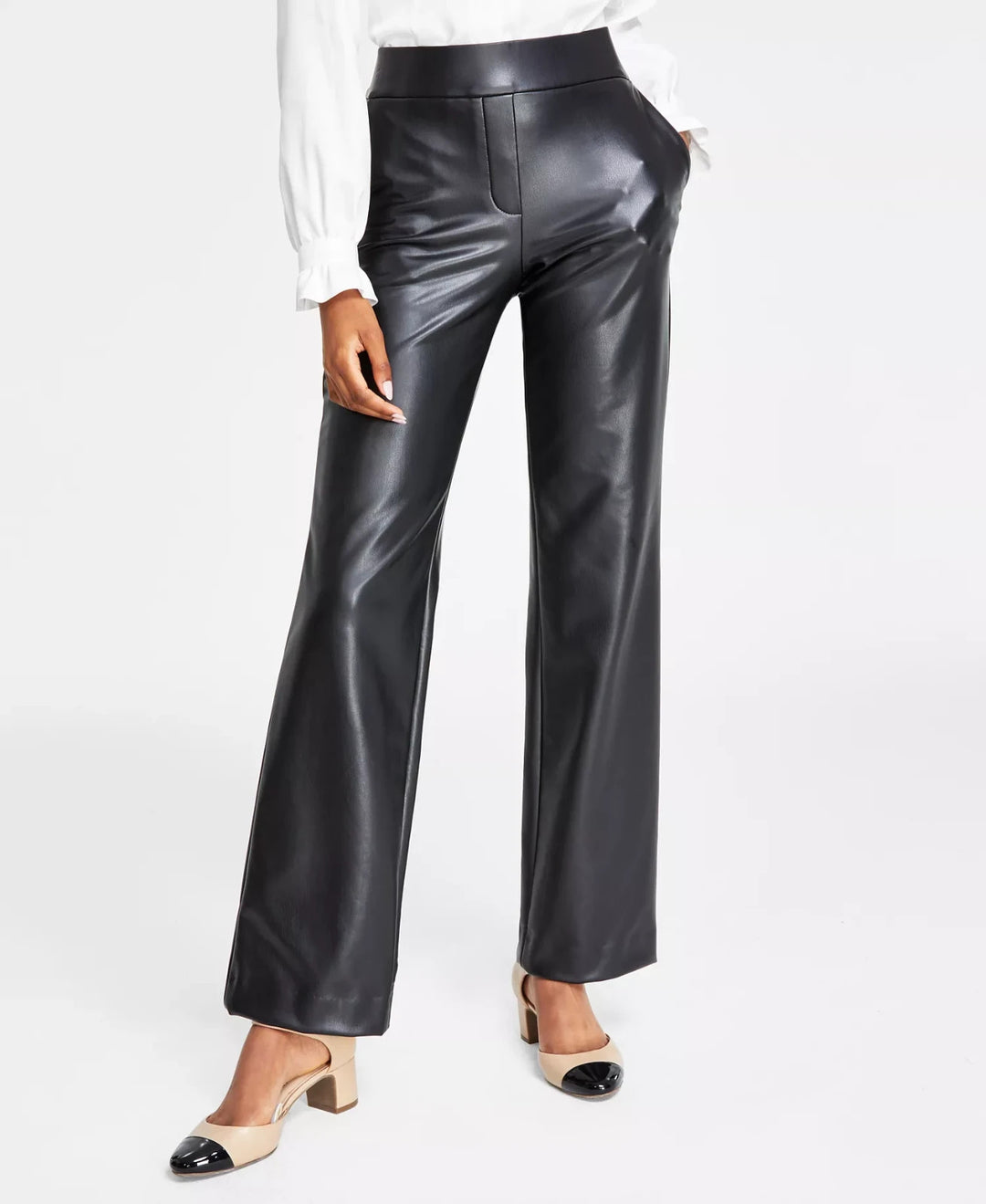 Anne Klein Pull-On Faux-Leather Slash-Pocket Pants MSRP $99