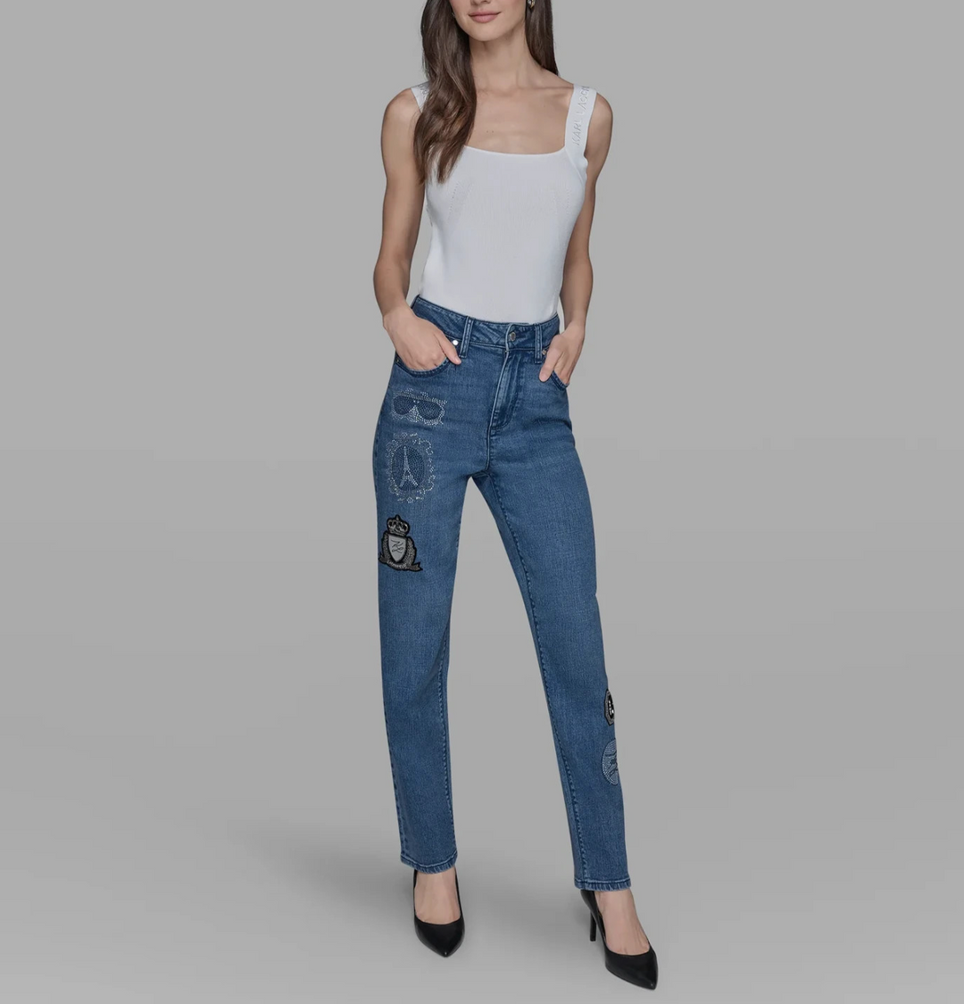 Karl Lagerfeld Straight Leg Jean with Patches MSRP $139