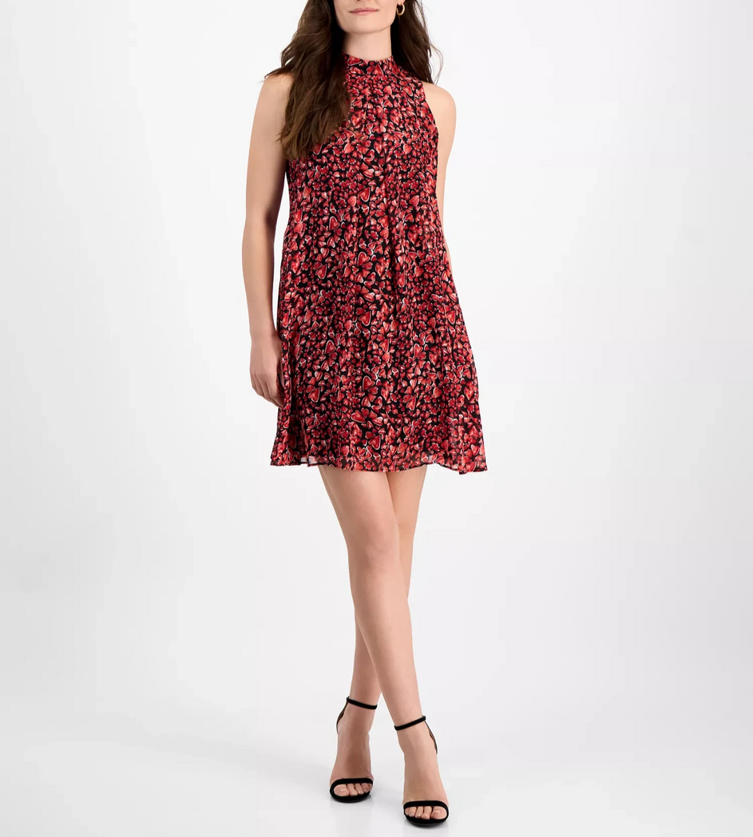 Robbie Bee Women's Heart-Print Sleeveless Mock-Neck Dress MSRP $79