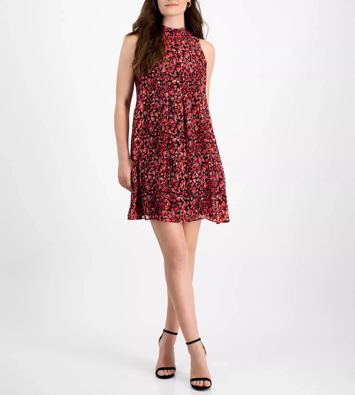 Robbie Bee Women's Heart-Print Sleeveless Mock-Neck Dress MSRP $79