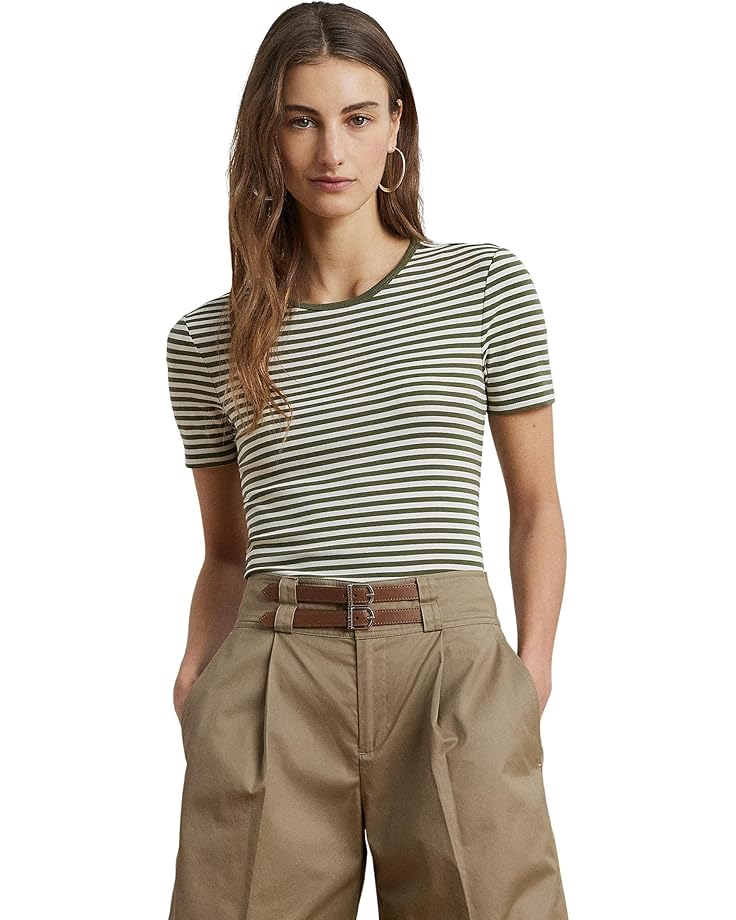 Lauren Ralph Lauren Women's Striped Stretch Cotton T-Shirt MSRP $59.50