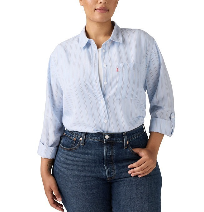 Levi's Women's Plus Darlene Chikee Stripe Chambray Shirt MSRP $59.50