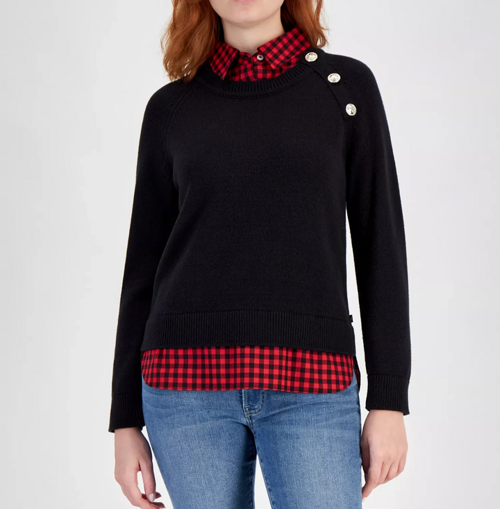 Nautica Jeans Women's Raglan-Long-Sleeve Two-Piece Sweater MSRP $89.50