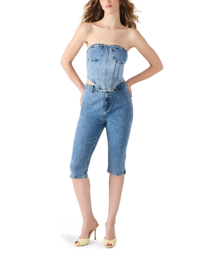 Steve Madden Women's Rina Strapless Denim Corset Top MSRP $89