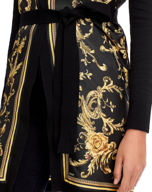 L'AGENCE Beverley Silk Panel Chain Cardigan MSRP $575