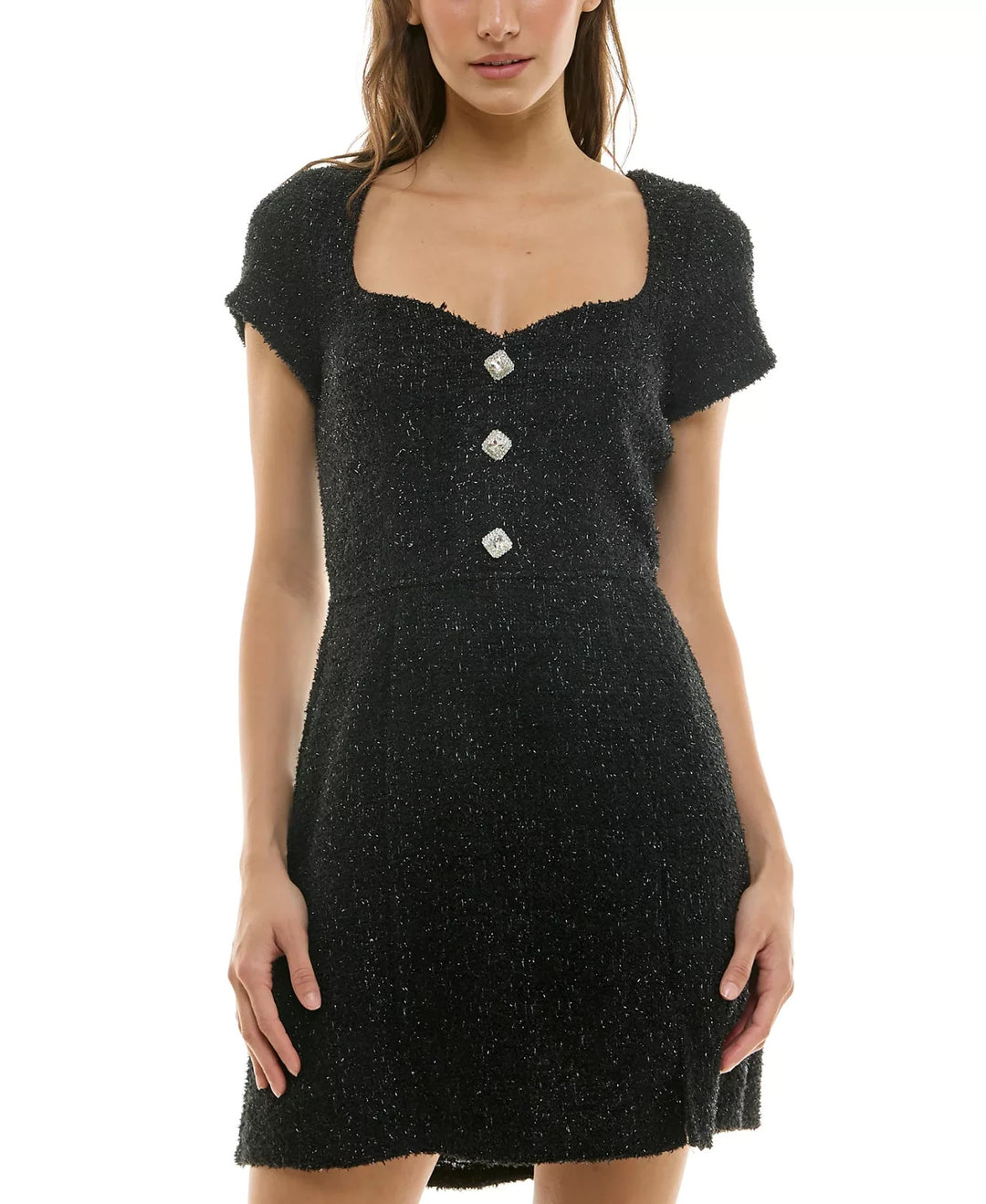 Trixxi Juniors' Sweetheart-Neck Short-Sleeve Bouclé Dress MSRP $59