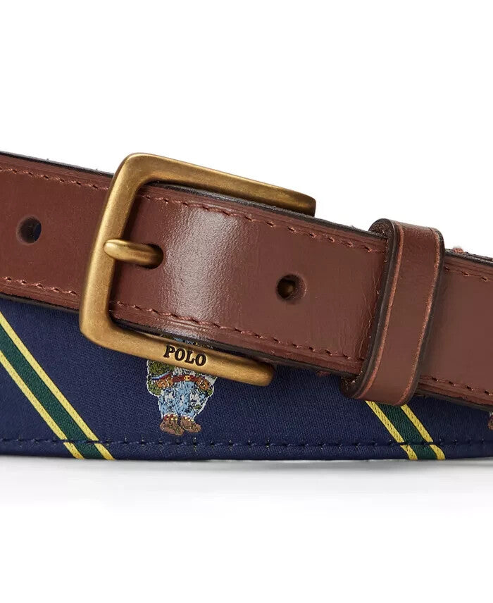 Polo Ralph Lauren Men's Repp-Striped Polo Bear Belt MSRP $115