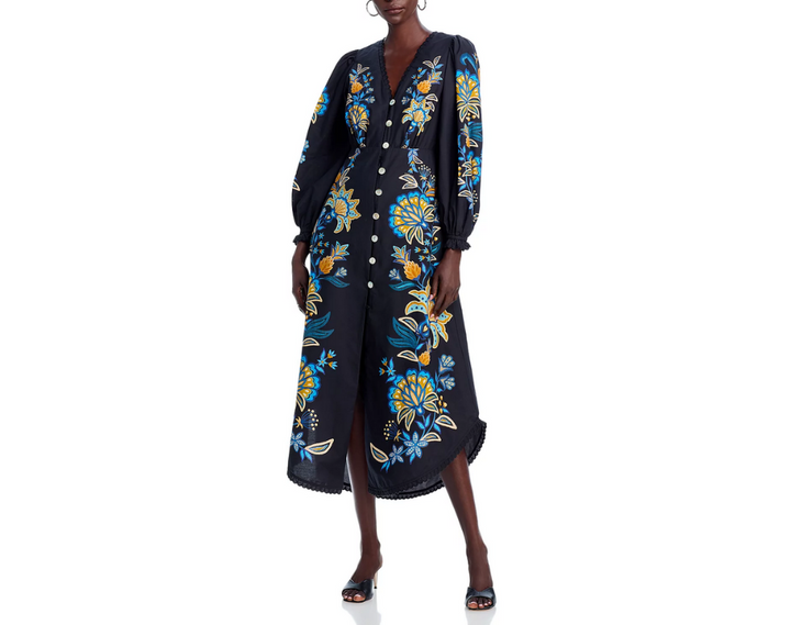 FARM Rio Stitched Garden Midi Dress MSRP $290