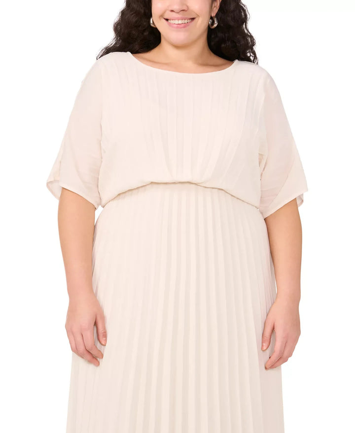 MSK Plus Size Round-Neck Flutter-Sleeve Pleated Midi Dress MSRP $119