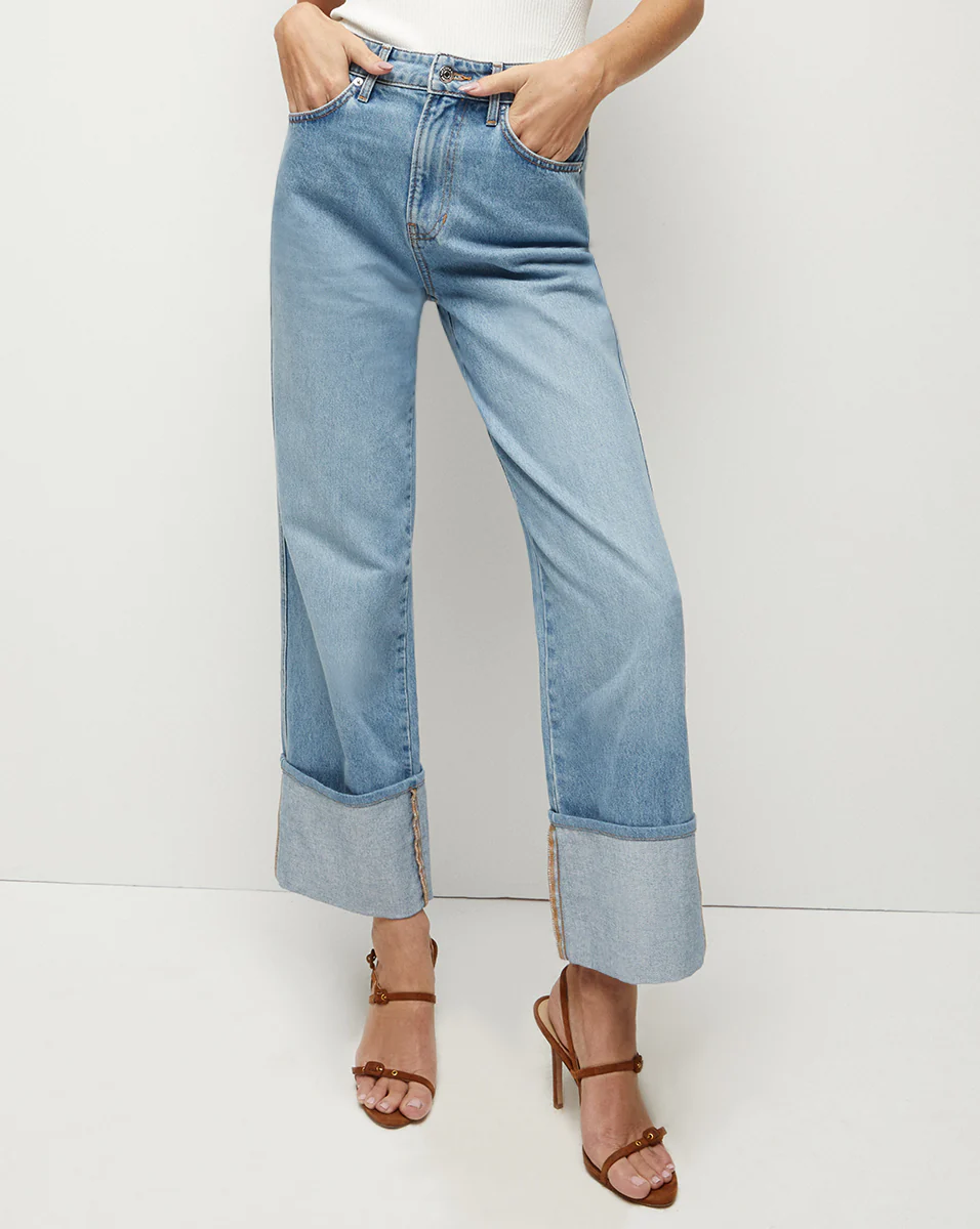 Veronica Beard Dylan Cuffed Straight-Leg Jean Silverwood MSRP $298