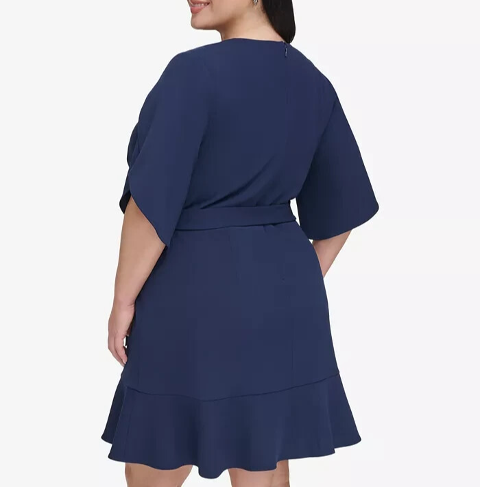 DKNY Plus Size Tulip-Sleeve Faux-Wrap Dress MSRP $99.98
