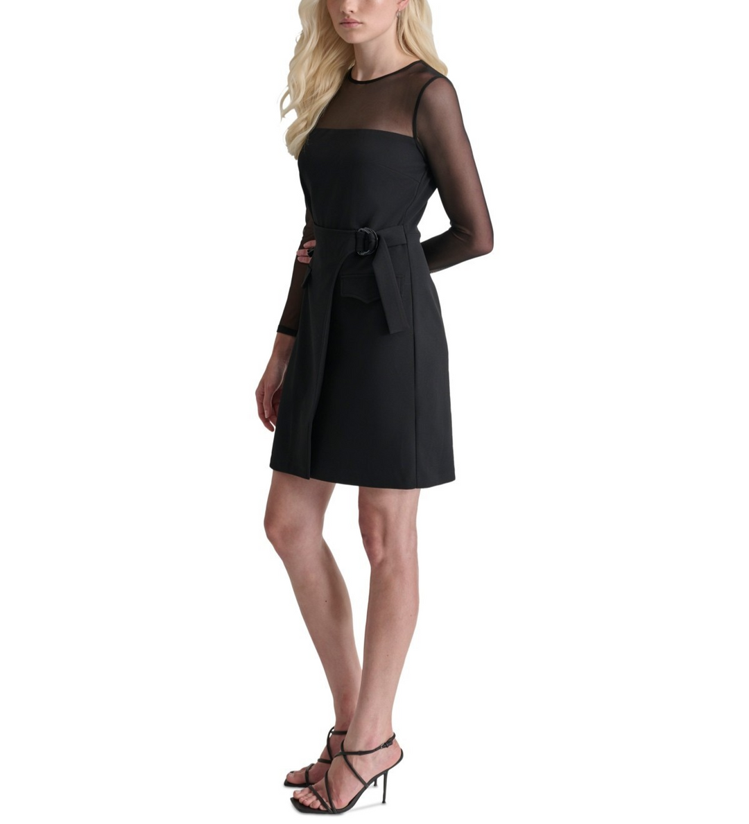 DKNY Mesh Yoke Long-Sleeve Scuba Crepe Dress MSRP $134