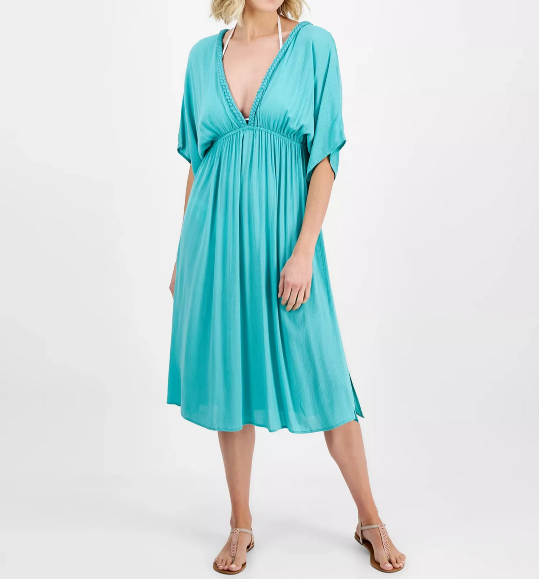 Raviya Women's Braid-Trim V-Neck Cover-Up Dress MSRP $48