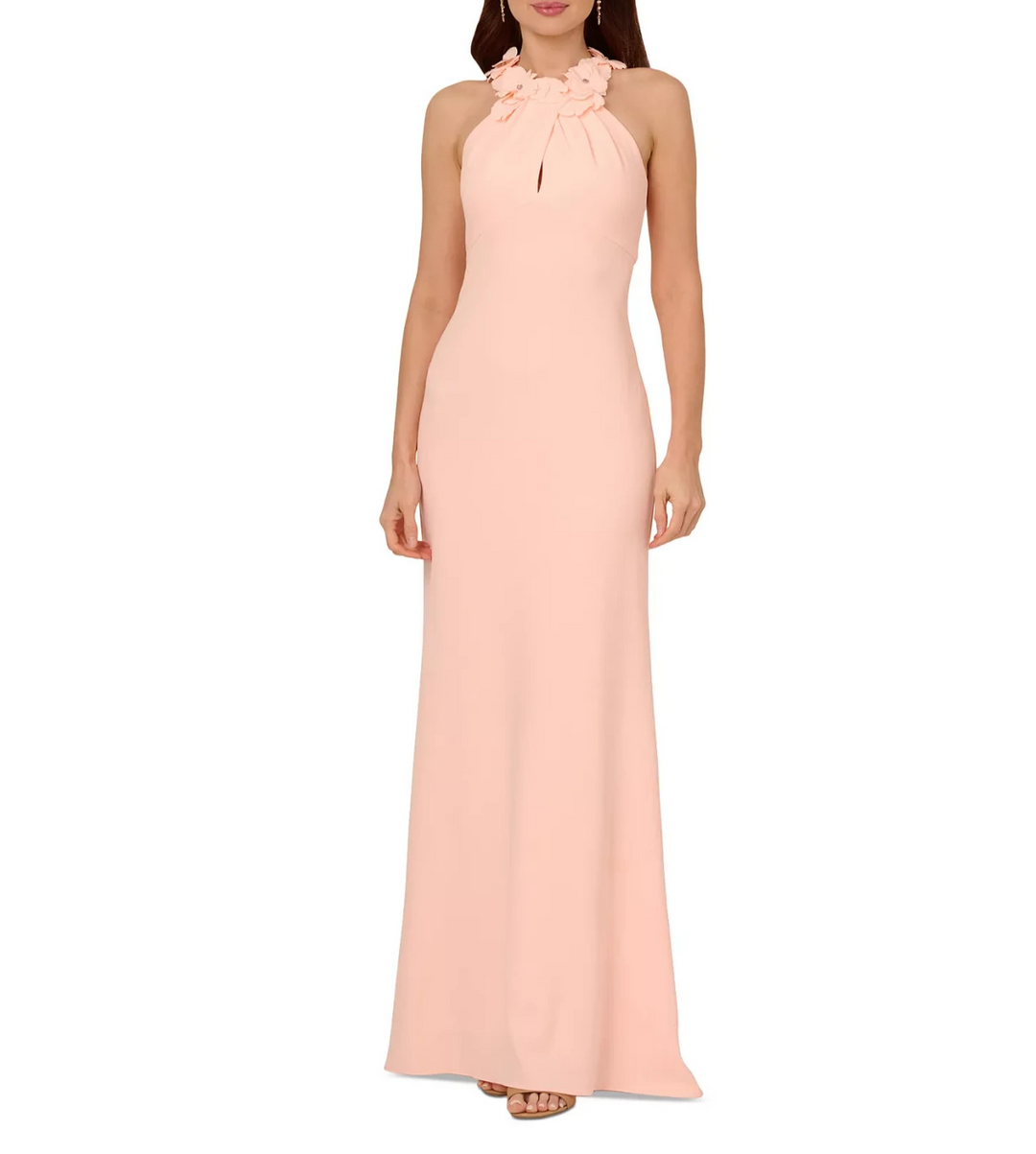 Adrianna Papell Women's Rosette Halter Crepe Gown MSRP $229