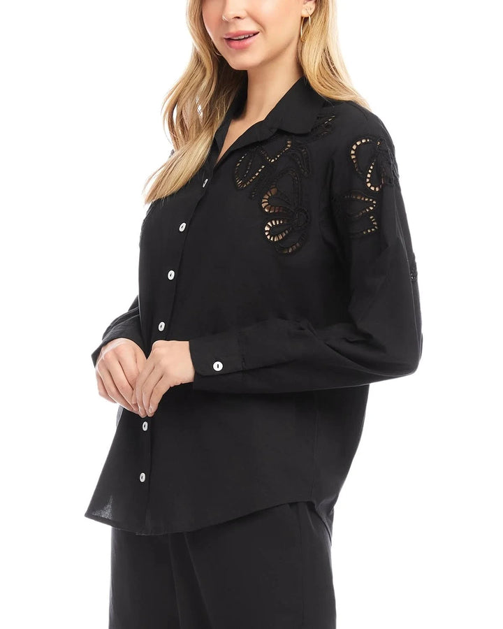 Karen Kane Long Sleeve Cutout Embroidery Shirt MSRP $188
